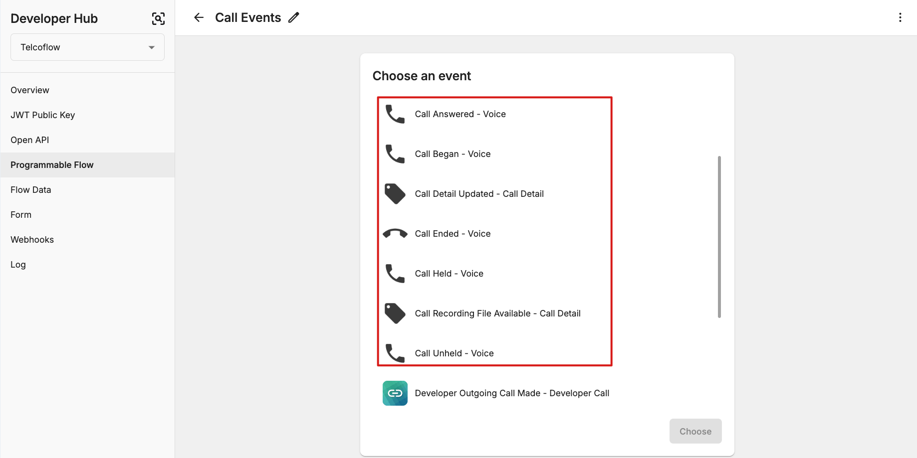 call event list